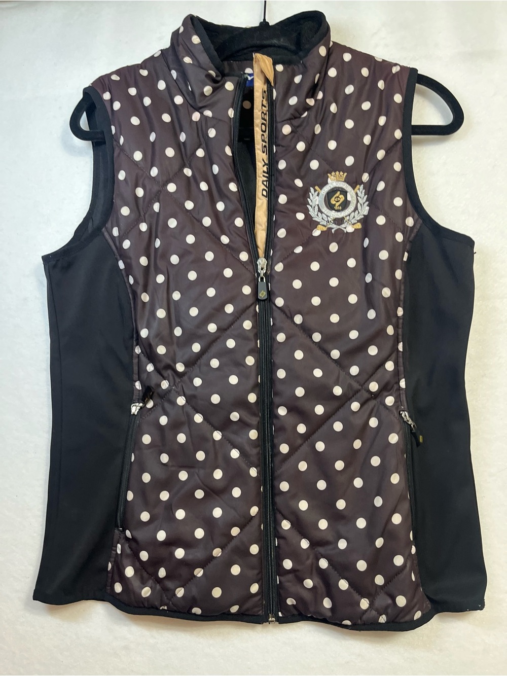 Vintage Daily Sports Brown Polka Dot Quilted Vest with Crest